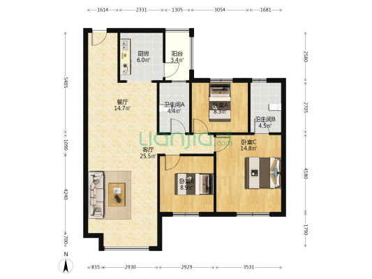 碧桂园中央公园 3室2厅2卫 121平方