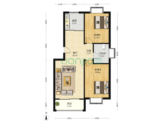 和諧家園 2室1厅1卫 96平方