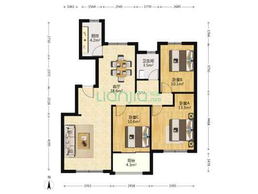 众安山水苑 3室1厅1卫 110平方
