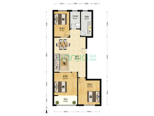 恒信御峰北区 3室1厅1卫 118平方