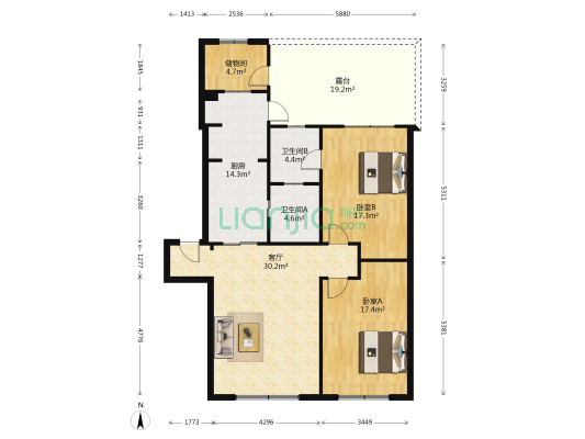 雲溪苑 2室1厅2卫 107平方