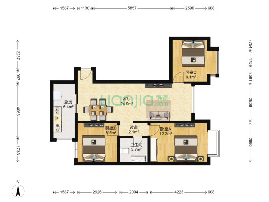 怀柔新新家园 3室1厅1卫 93平方