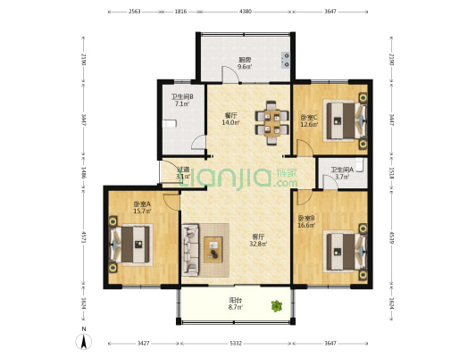 北方设计研究院三区 3室2厅2卫 141平方