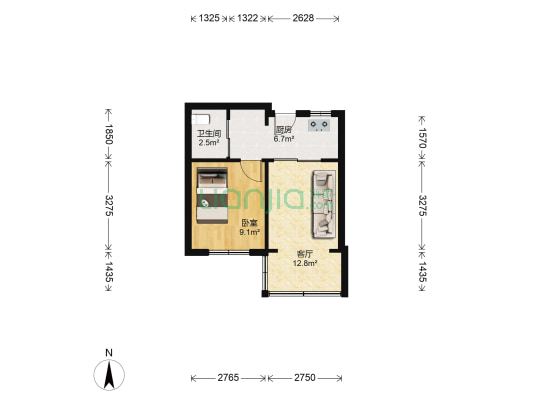 龟湖商厦 1室1厅1卫 37平方