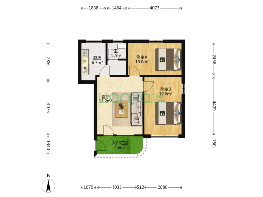 银菊花小区 2室1厅1卫 63平方