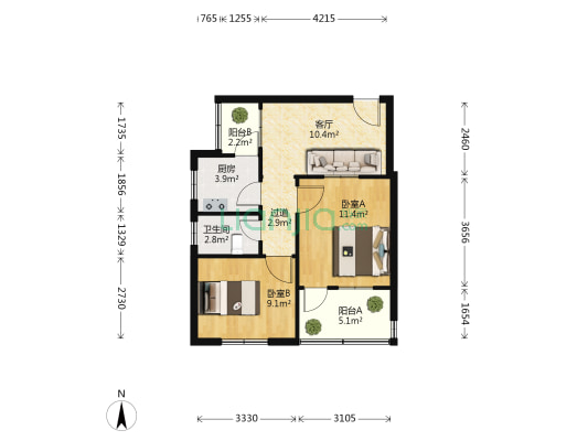 宋城路22号 2室1厅1卫 57平方