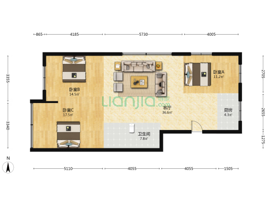天水路 3室1厅1卫 100平方