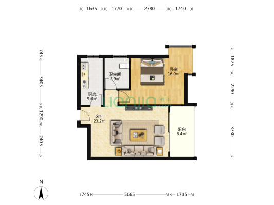 北京路1号 1室1厅1卫 66平方