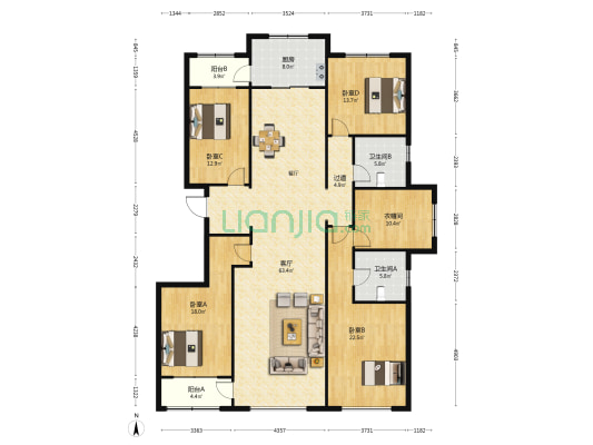 大源紫檀文苑 4室1厅2卫 222平方