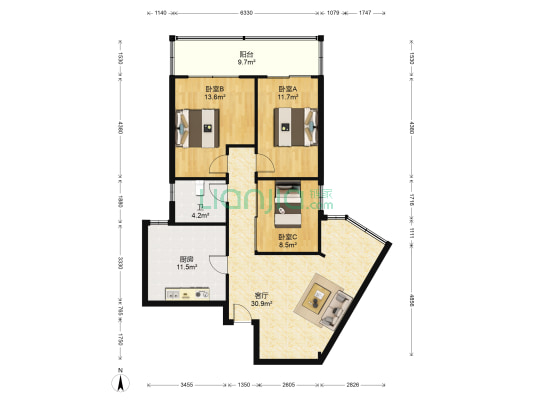 联丰红楼 3室1厅1卫 113平方