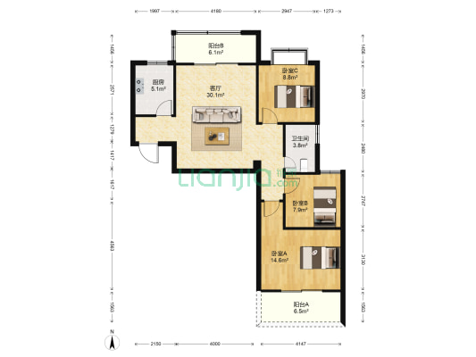 白水塘公寓 3室1厅1卫 95平方