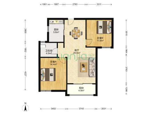 弘阳上品 2室1厅1卫 94平方