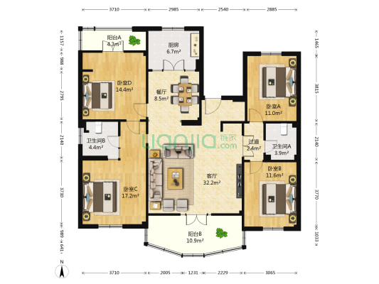 枫叶别墅苑 4室2厅2卫 168平方