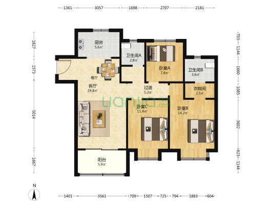瑞辰公馆 3室1厅2卫 111平方