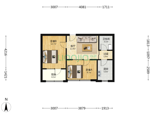 冶金东区 2室1厅1卫 52平方