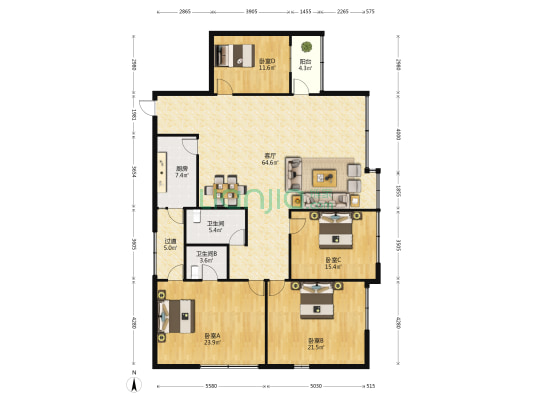 佳利大厦 4室1厅2卫 220平方