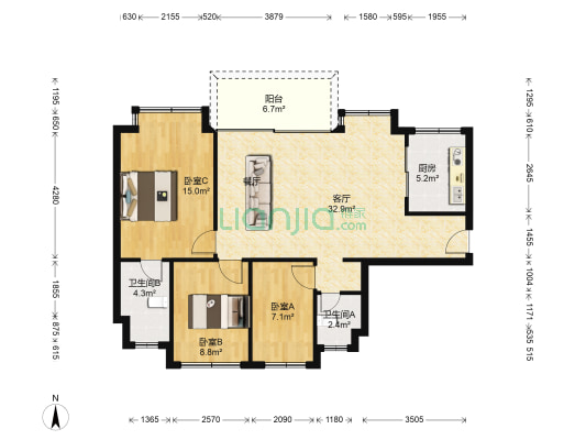 万科珠江东岸七期 3室1厅2卫 98平方
