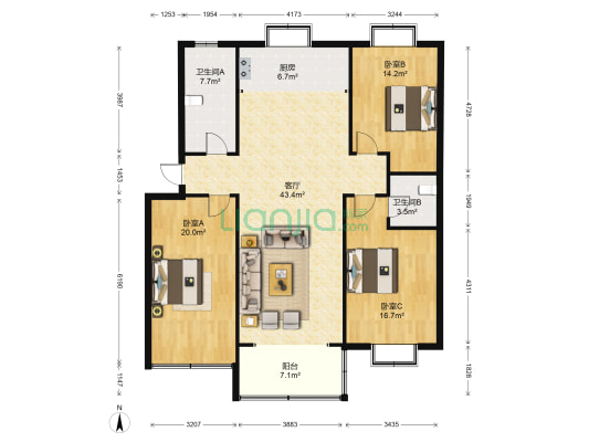 金珠小区 3室1厅2卫 150平方