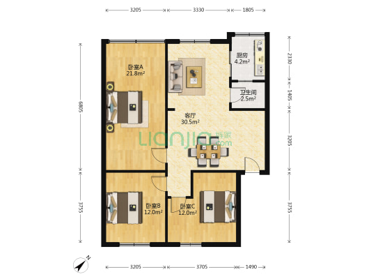 贵州省计量测试院宿舍 3室1厅1卫 100平方
