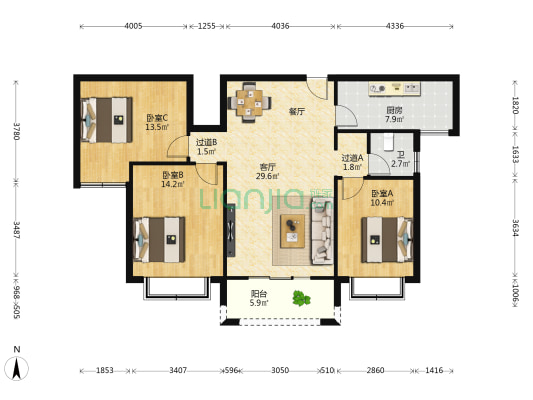 未来之光 3室1厅1卫 115平方