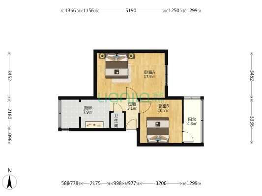 建新东路66号 2室0厅1卫 54平方