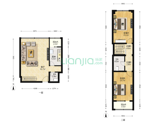 嘉德公寓 2室1厅2卫 129平方