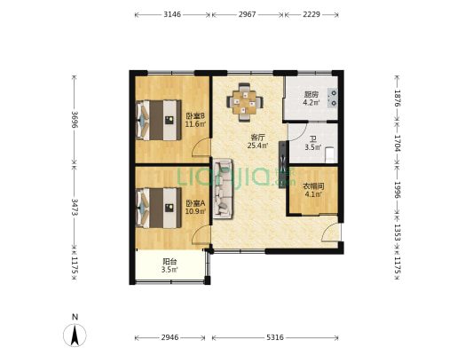 青松园 2室1厅1卫 73平方