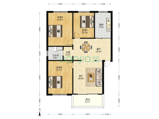茶亭新村 3室2厅1卫 110平方