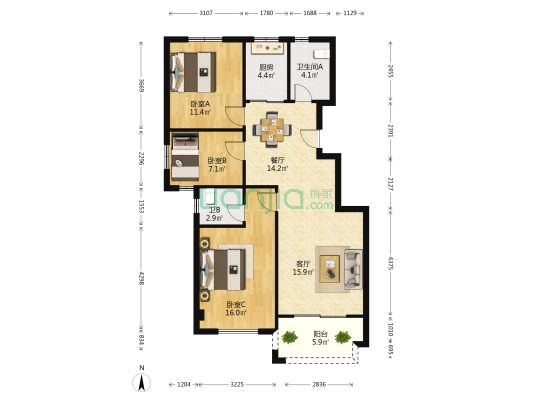 河风雅苑 3室2厅2卫 101平方