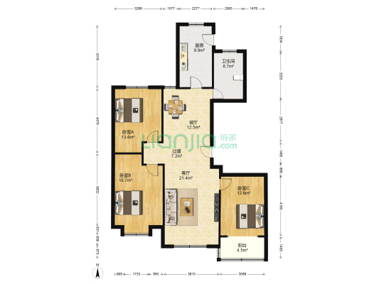 碧玉华庭 3室2厅1卫 140平方