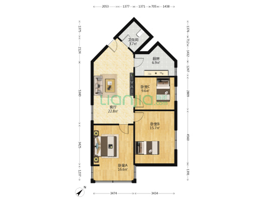 科普大厦 3室1厅1卫 106平方