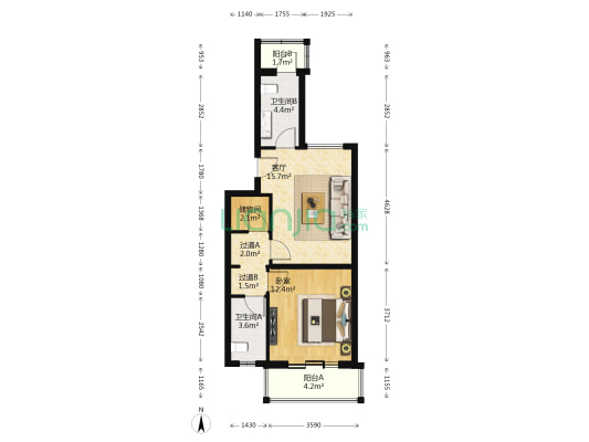 云秀花园 1室1厅2卫 61平方