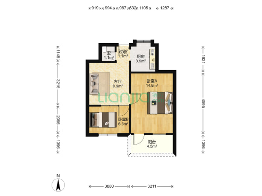 繁昌路4号 2室1厅1卫 50平方