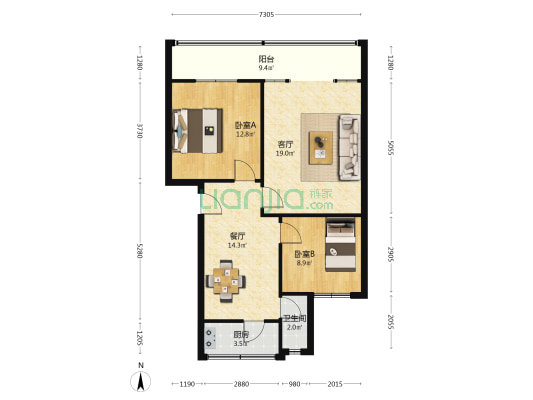 建筑总公司家属院 2室2厅1卫 83平方