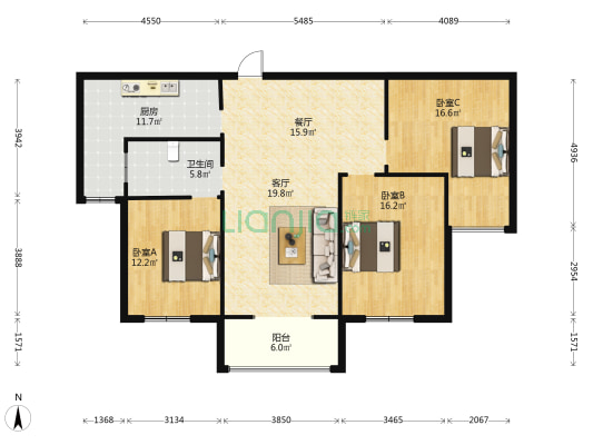 金水岸 3室2厅1卫 131平方