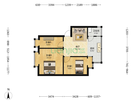 二机器厂生活区 3室1厅1卫 47平方