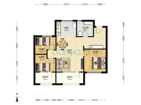 永同昌沈阳翡翠府 3室1厅1卫 106平方
