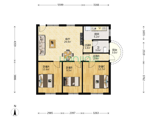 联安路192号 3室1厅1卫 86平方