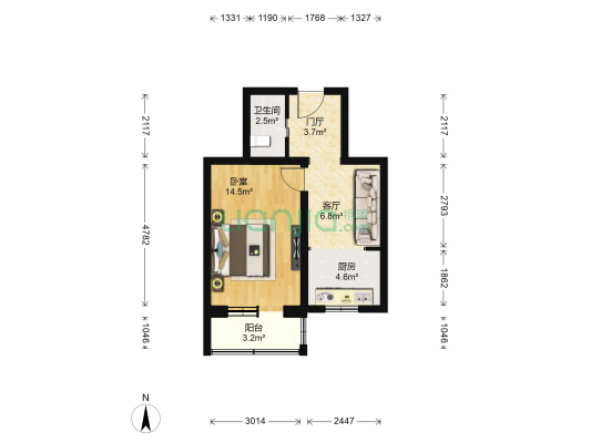 地震局宿舍 1室1厅1卫 46平方