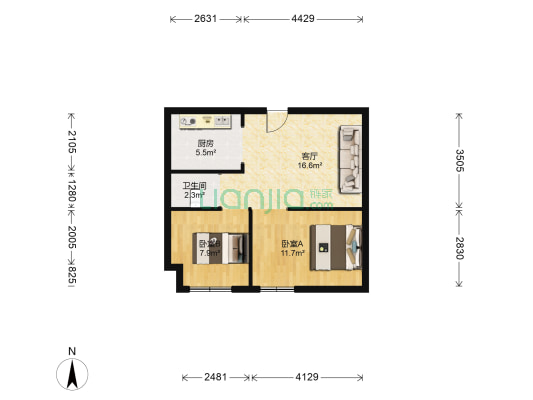 美丽家园小区 2室1厅1卫 62平方