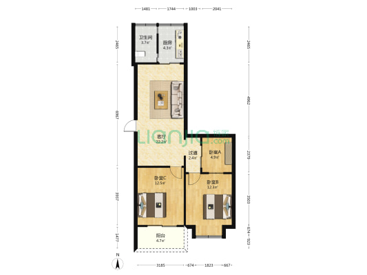 外贸宿舍 3室1厅1卫 73平方