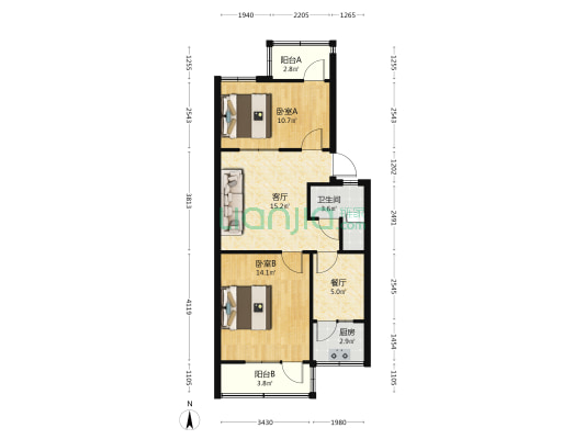 建安南院 2室2厅1卫 74平方