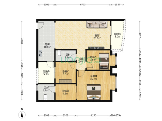 朗日雅居 3室1厅2卫 104平方