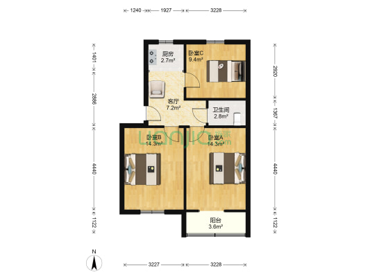 锁金村6号 3室1厅1卫 67平方