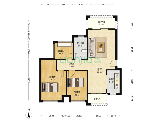 金科·颐景园 3室1厅1卫 86平方