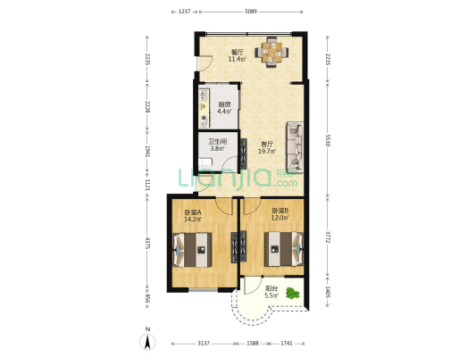 山元大厦 2室2厅1卫 71平方
