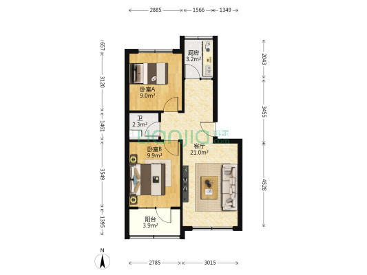 红山根三村（红山根三村/红山根西路） 2室1厅1卫 53平方