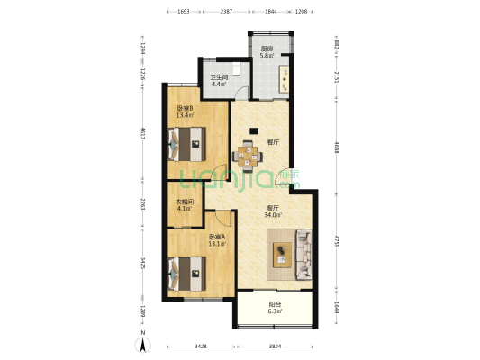 瑞和家园 2室1厅1卫 91平方