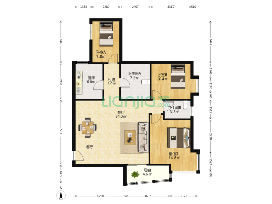 黄河景园小区 3室1厅2卫 123平方