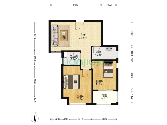 浩创梧桐郡E区-1 2室1厅1卫 78平方